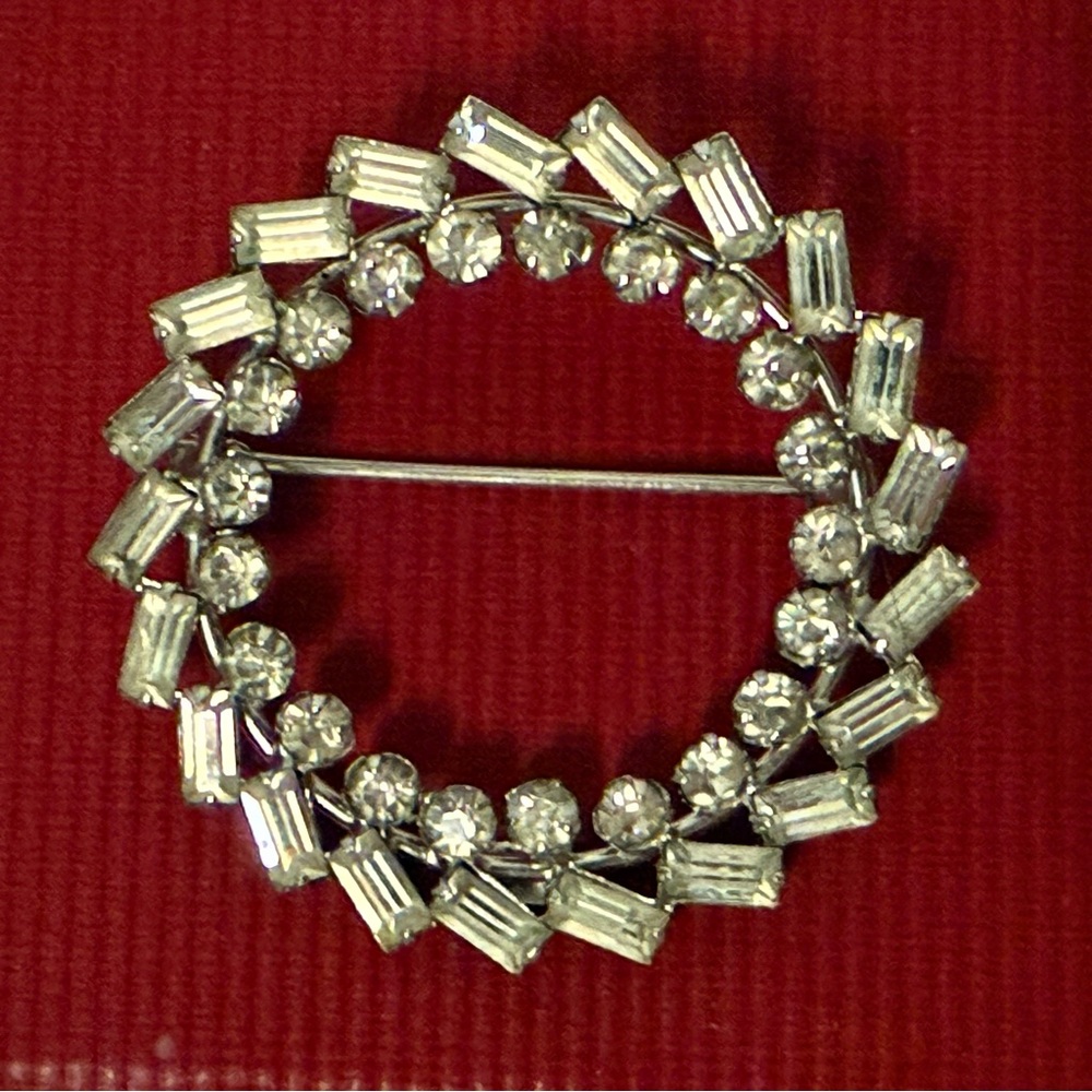 CARL ART signed CA arrow BROOCH STERLING SILVEF 925 RHINESTONES VINTAGE ROUND